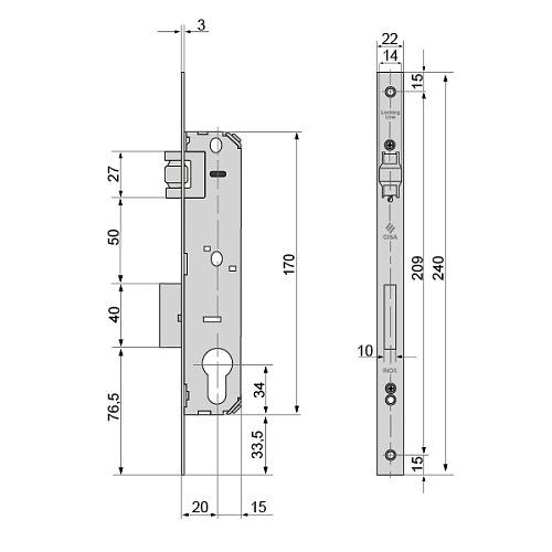 Механізм замка CISA LL 44830.20.0.20 бочка (BS20мм, 22 мм) нержавіюча сталь - Фото №7
