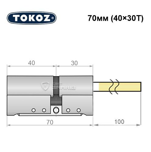 Циліндр TOKOZ Pro300 70T (40*30T) зі штоком нікель матовий - Фото №8