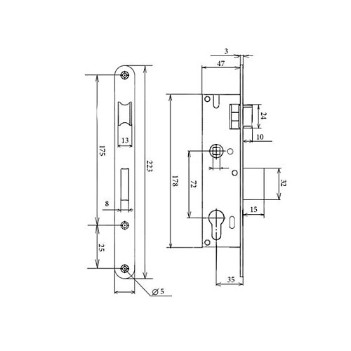 Механізм замка KUROWSKI Z12W (BS35*72мм) жовтий фарбований - Фото №3