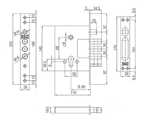 Механізм замка  KALE 257X (BS60*68мм) хром - Фото №5