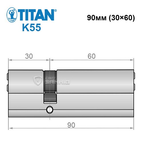 Циліндр TITAN K55 90 (30*60) нікель сатин - Фото №5