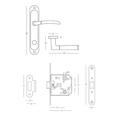 Комплект замка LINDE A-1210 WC (BS50*47,5мм) SN/CP матовий нікель/полірований хром - Фото №2