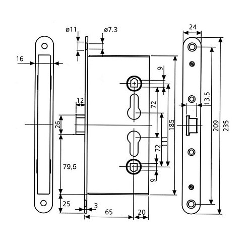 Механізм замка антипаніка TESA CF65 (BS65*72мм) для активної стулки прохідних дверей - Фото №5