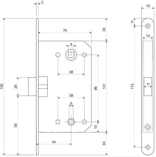 Механізм замка APECS ML 5300-P WC (BS50*96мм) пласт.язичок AB антична бронза - Фото №2