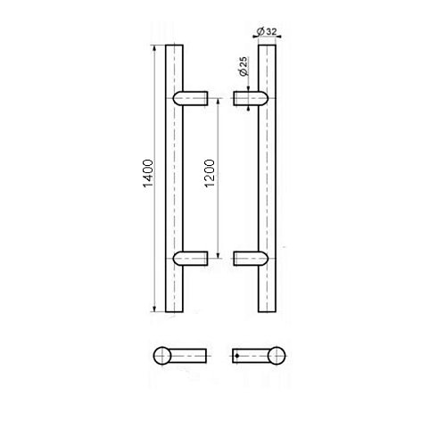 Ручки скоби MEDOS PR 1400/1200.90 (комплект) труба 40*20 нержавіюча сталь - Фото №3