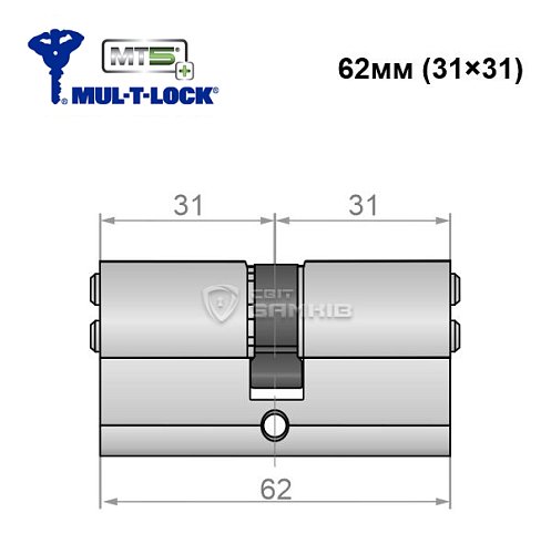 Циліндр MUL-T-LOCK MTL800/MT5+ 62 (31*31) нікель сатин - Фото №5