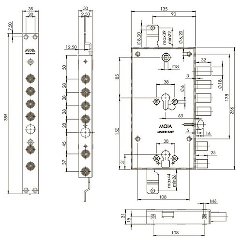 Механізм замка MOIA 7654/280DFB/S2 (BS63*85мм) двосистемний з блокуванням - Фото №5