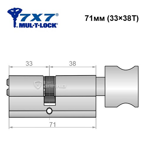 Циліндр MUL-T-LOCK 7x7 71T (33*38T) нікель сатин - Фото №5