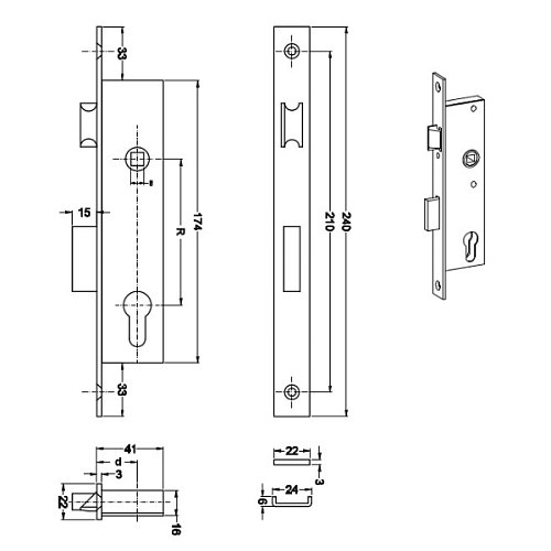Механізм замка LOB Z-925B (BS25*90мм. 22мм) без зворот. планки  - Фото №2