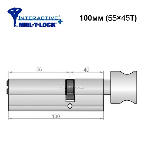 Циліндр MUL-T-LOCK MTL600/Interactive+ MOD 100T (55*45T) (модульний) нікель сатин - Фото №6