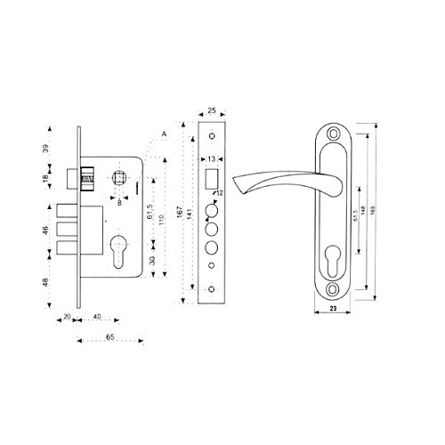 Комплект замка KEDR 1023-M60 (BS40*60мм) AB стара бронза - Фото №2