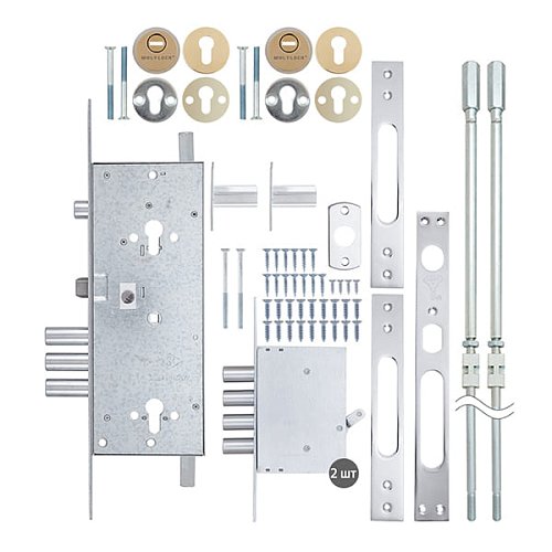 Механізм замка MUL-T-LOCK 415G Двосистемний (BS63*85мм) хром комплект + 2 протектора полір. латунь - Фото №10