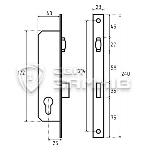 Механізм замка KALE 155 U-25 (BS25мм) хром - Фото №5
