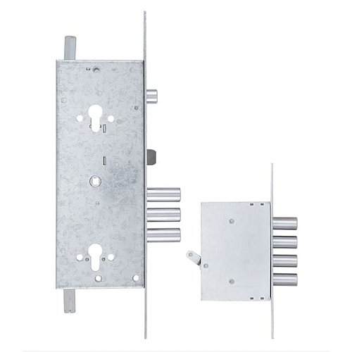 Механізм замка MUL-T-LOCK 415G Двосистемний (BS63*85мм) хром комплект + 2 протектора полір. латунь - Фото №4