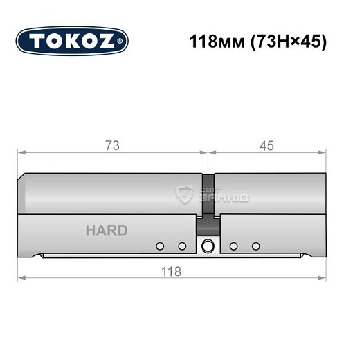 Циліндр TOKOZ Pro400 118 (73H*45) (H - гартована сторона) нікель матовий - Фото №8