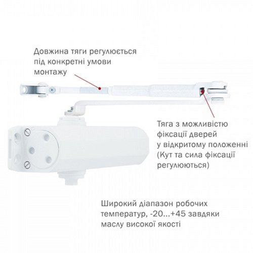 Дотягувач RYOBI DS-2550 GLOSSY WHITE BC STD_HO з фіксацією до 80кг Глянцевий білий - Фото №5