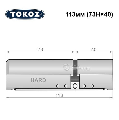 Циліндр TOKOZ Pro400 113 (73H*40) (H - гартована сторона) нікель матовий - Фото №8