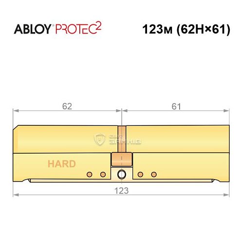 Циліндр ABLOY Protec2 123 (62H*61) (H - гартована сторона) латунь полірована - Фото №6
