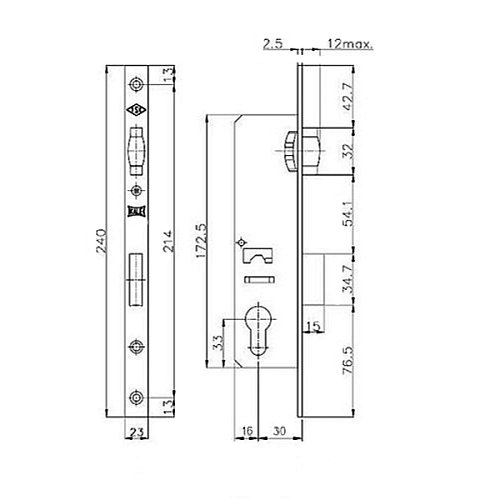Механізм замка KALE 155 U-30 (BS30мм) хром - Фото №5