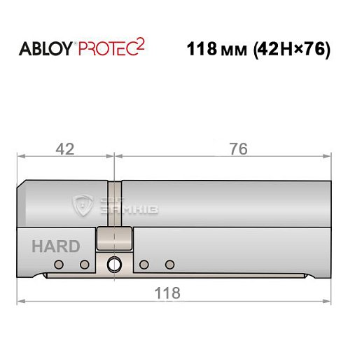 Циліндр ABLOY Protec2 118 (42H*76) (H - гартована сторона) хром полірований - Фото №4