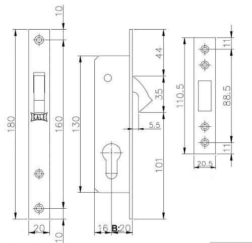 Механізм замка для розсувної системи KALE 201 (BS20мм) нікель - Фото №2