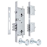 Механізм замка MUL-T-LOCK 415G Двосистемний (BS63*85мм) хром поліров. комплект + 2 протектора хром