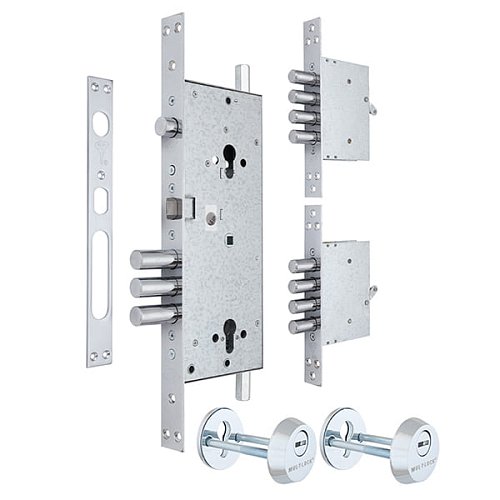 Механізм замка MUL-T-LOCK 415G Двосистемний (BS63*85мм) хром поліров. комплект + 2 протектора хром - Фото №1
