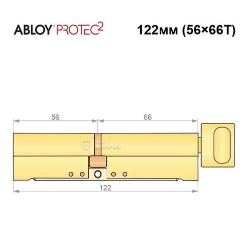 Циліндр ABLOY Protec2 122T (56*66T) латунь полірована - Фото №8