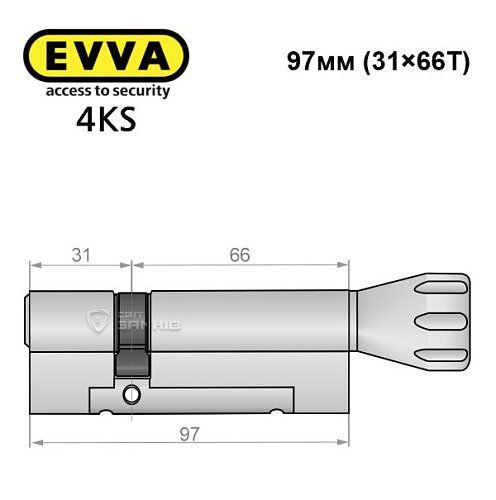 Циліндр EVVA 4KS 97T (31*66T) нікель сатин 3 ключі - Фото №8
