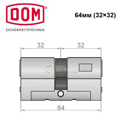 Циліндр DOM Diamant 64 (32*32) нікель сатин - Фото №4