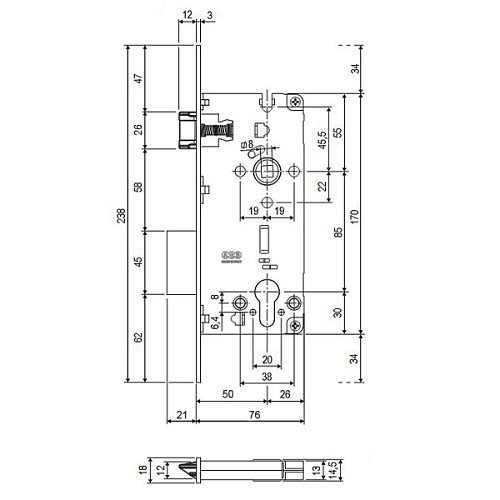 Механізм замка AGB Sicurezza PZ18 (BS50*85мм, 18мм) хром - Фото №2