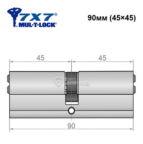 Циліндр MUL-T-LOCK 7x7 90 (45*45) нікель сатин - Фото №4