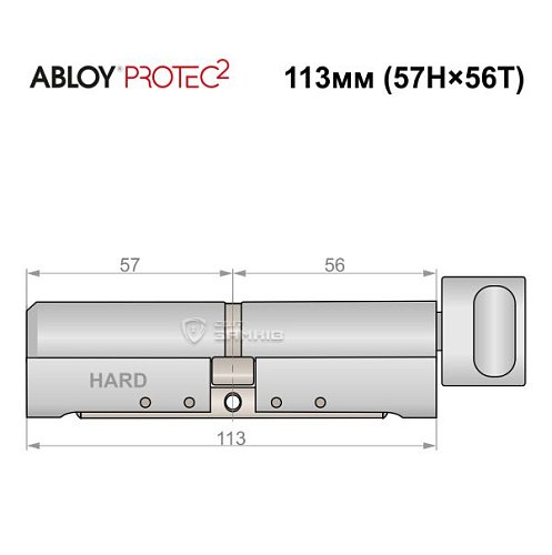 Циліндр ABLOY Protec2 113T (57H*56T) (H - гартована сторона) хром полірований - Фото №5