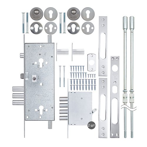 Механізм замка MUL-T-LOCK 415G Двосистемний (BS63*85мм) хром комплект + 2 протектора матовий нікель - Фото №10
