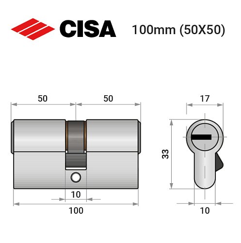 Циліндр CISA ASIX P8 PRO 100 (50*50) нікель матовий 5+1 ключ - Фото №8