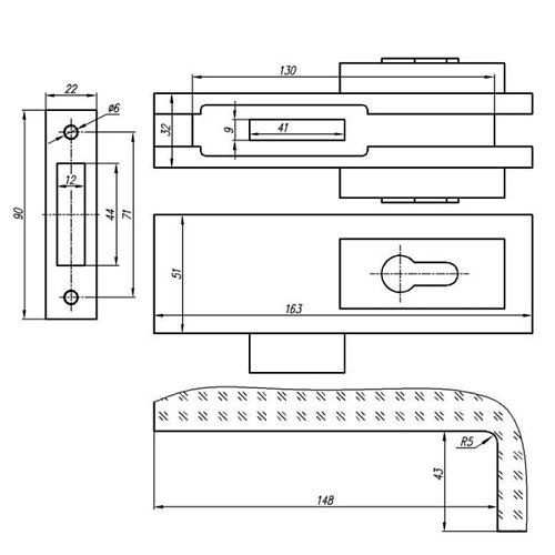 Замок накладний GLASS-M-TECH EK-50 для барних скляних дверей чорний - Фото №4
