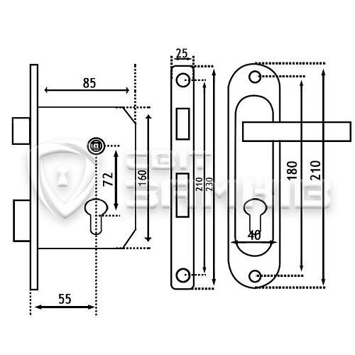 Комплект замка МОТОР-СІЧ ЗВ-7 (BS55*72мм) пряма ручка - Фото №3