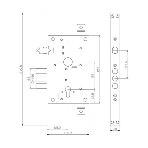 Механізм замка MUL-T-LOCK 352R (BS65*85мм) хром полірований - Фото №6