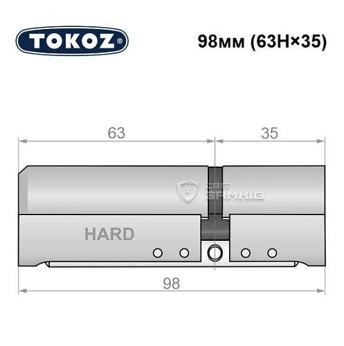 Циліндр TOKOZ Pro400 98 (63H*35) (H - гартована сторона) нікель матовий - Фото №8
