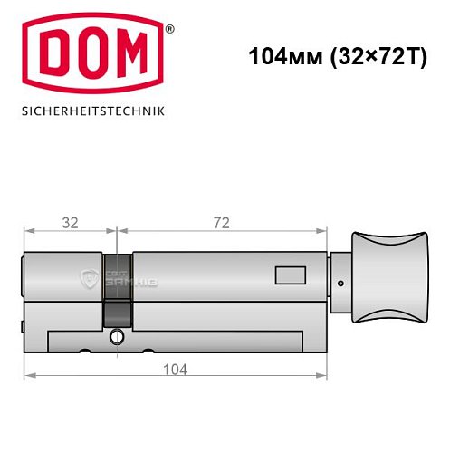 Циліндр DOM Diamant 104T (32*72T) нікель сатин - Фото №5