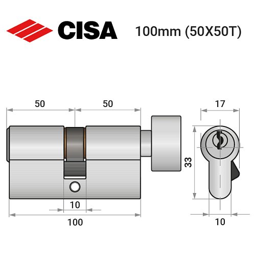 Циліндр CISA C2000 100T (50*50T) нікель матовий 3 ключі - Фото №10