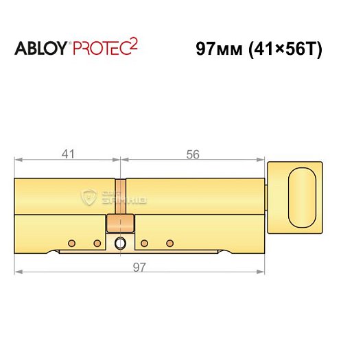 Циліндр ABLOY Protec2 97T (41*56T) латунь полірована - Фото №6