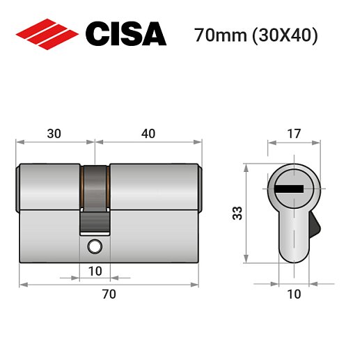 Циліндр CISA ASIX P8 PRO 70 (30*40) нікель матовий 5+1 ключ - Фото №8