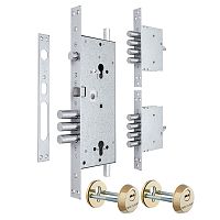 Механізм замка MUL-T-LOCK 415G Двосистемний (BS63*85мм) хром комплект + 2 протектора полір. латунь