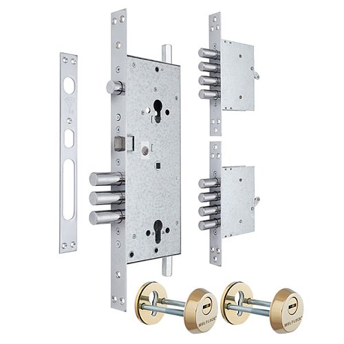 Механізм замка MUL-T-LOCK 415G Двосистемний (BS63*85мм) хром комплект + 2 протектора полір. латунь - Фото №1
