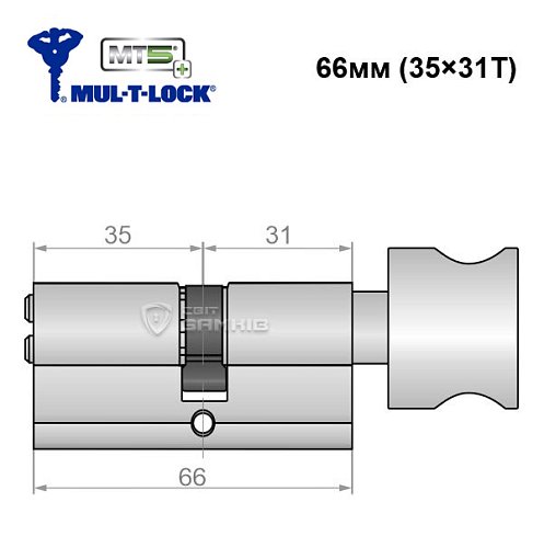 Циліндр MUL-T-LOCK MTL800/MT5+ MOD 66T (35*31T) (модульний) нікель сатин - Фото №6