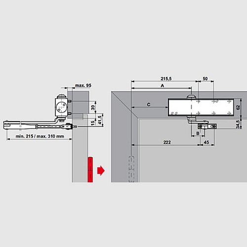 Дотягувач DORMA TS-Profil EN2/3/4+Size5 BCA стандартна тяга до 120кг FIRE Чорний - Фото №5