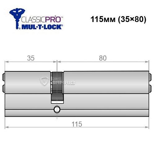 Циліндр MUL-T-LOCK MTL400/Classic Pro MOD 115 (35*80) (модульний) нікель сатин - Фото №5