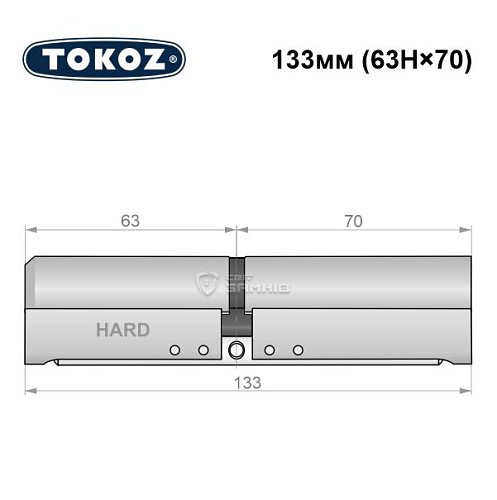 Циліндр TOKOZ Pro400 133 (63H*70) (H - гартована сторона) нікель матовий - Фото №8