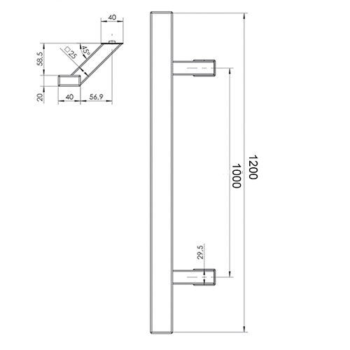 Ручки скоби WALA Q45RX 1200/1000.45 (комплект) труба 40*20 нержавіюча сталь М304 - Фото №4